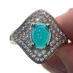Blue Opal 1.51ct Platinum Finish Solid 925 Sterling Silver Ring